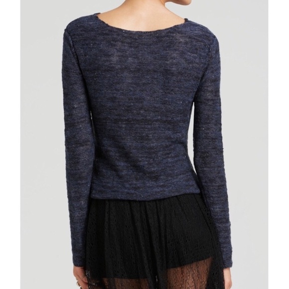 Free People Gotham Faux Wrap Long Sleeve Sweater Size Small Navy - Picture 7 of 8